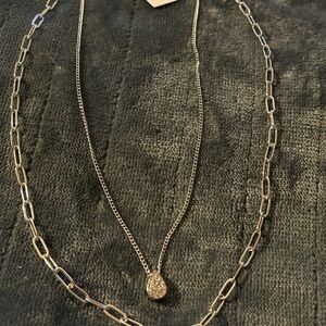 NWT Park Lane Electric 2-in-1 Silver Italian Chain with Pave Teardrop Necklace
